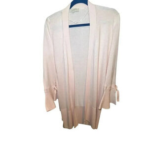 Ann Taylor LOFT Pink Silk Blend Cardigan Small Open Front Bell‎ Sleeve Wrist Tie